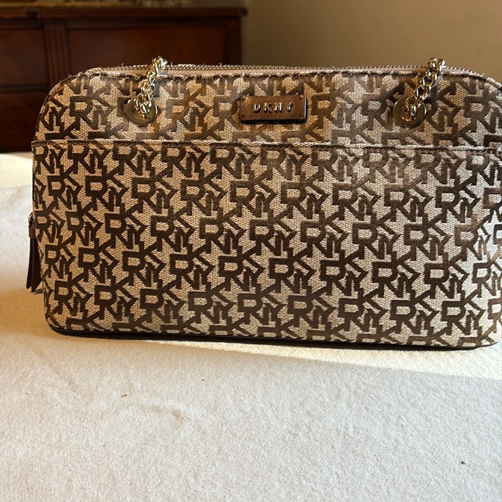 DKNY Brown Crossbody Bag with Monogram Design